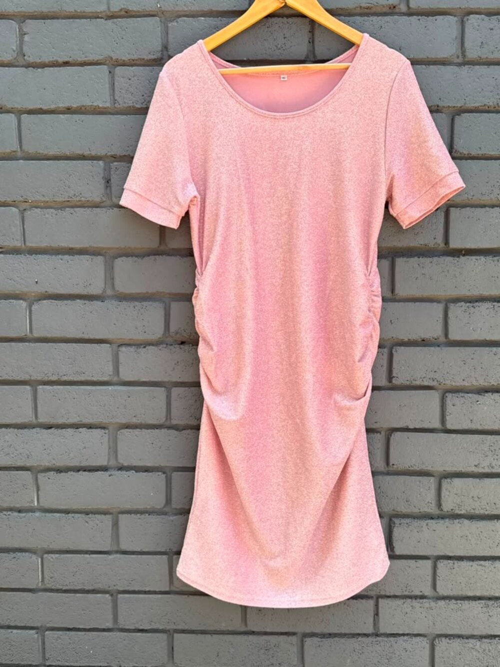Maternity Baby Shower Glitter Lurex Pink Ruched Stretch Midi Dress Party XL